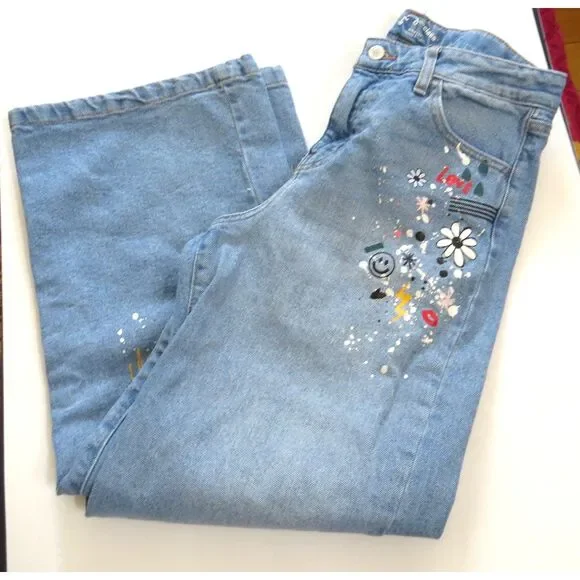 Art Class Girl's High Rise Wide Leg Graffiti Jeans  Size 14 EUC - Picture 4 of 12